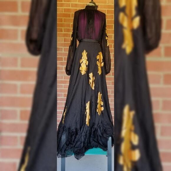 Djaba Diassamidze Mariana Gold Applique Gypsy Drss - Picture 7 of 9